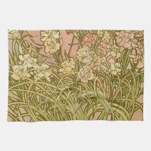 Art Nouveau Alfonse Mucha Floral carnation flowers Tea Towel