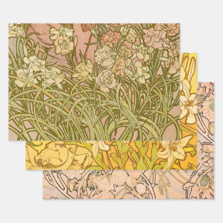 Art Nouveau Alfonse Mucha Floral carnation flowers Wrapping Paper Sheet