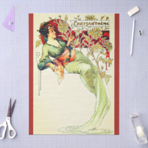 Art nouveau Alphonse Mucha Chrysantheme autumn  Tissue Paper