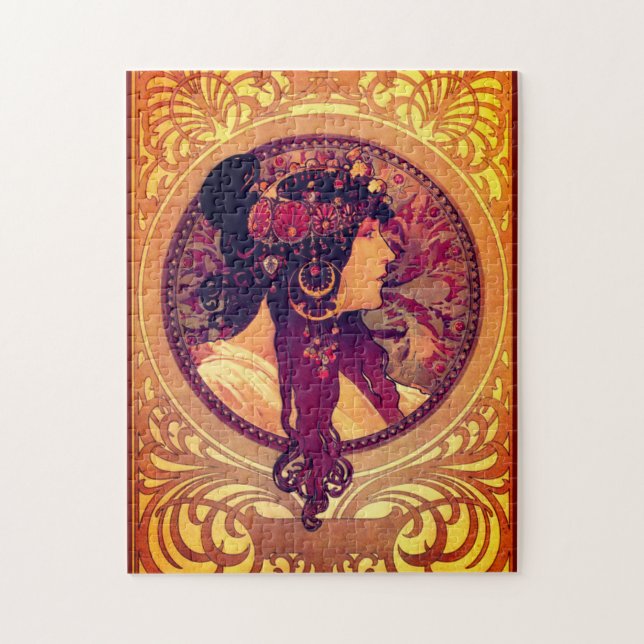 Art nouveau Alphonse Mucha Donna elegant woman Jigsaw Puzzle (Vertical)