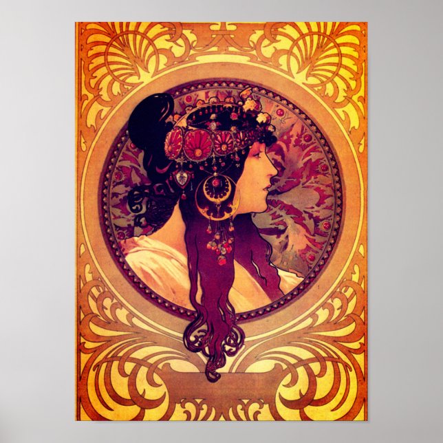Art nouveau Alphonse Mucha Donna elegant woman Poster (Front)