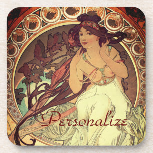 Art nouveau Alphonse Mucha elegant vintage woman Coaster