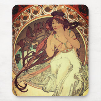 Art nouveau Alphonse Mucha elegant vintage woman  Mouse Pad