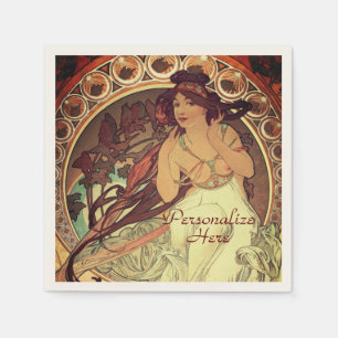 Art nouveau Alphonse Mucha elegant vintage woman Napkin