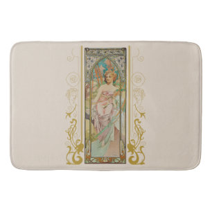 Art Nouveau Alphonse Mucha Evening Contemplation  Bath Mat