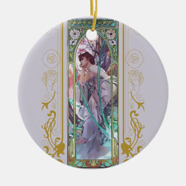 Art Nouveau Alphonse Mucha Evening Contemplation  Ceramic Ornament (Front)