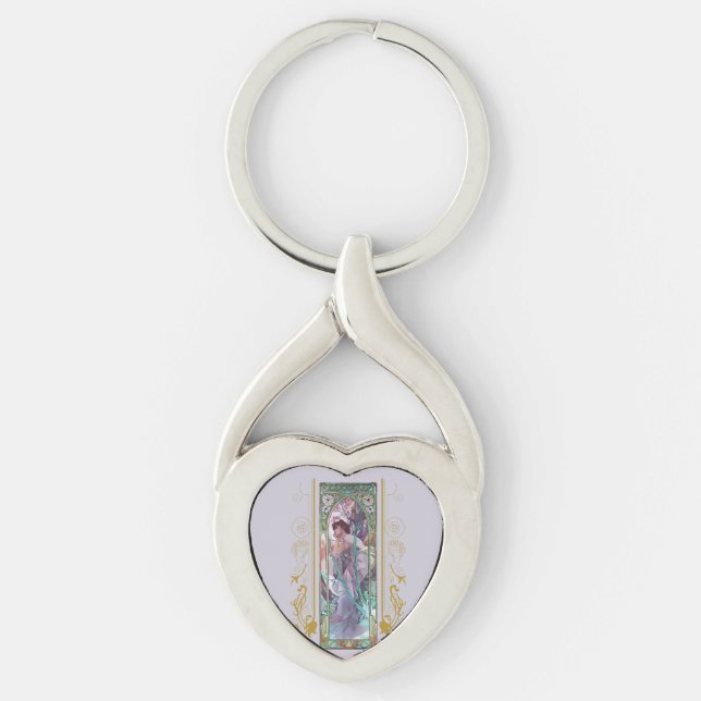 Art Nouveau Alphonse Mucha Evening Contemplation Key Ring (Front)