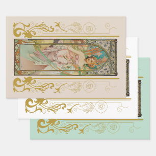 Art Nouveau Alphonse Mucha Evening Contemplation  Wrapping Paper Sheet
