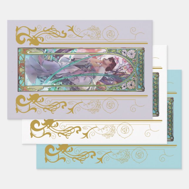 Art Nouveau Alphonse Mucha Evening Contemplation  Wrapping Paper Sheet (Set)