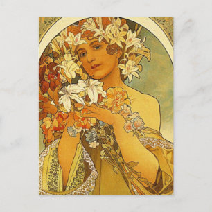 Art Nouveau Alphonse Mucha Flower Post Card