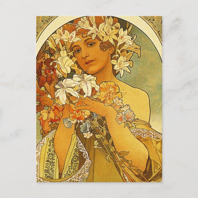 Art Nouveau Alphonse Mucha Flower Post Card (Front)