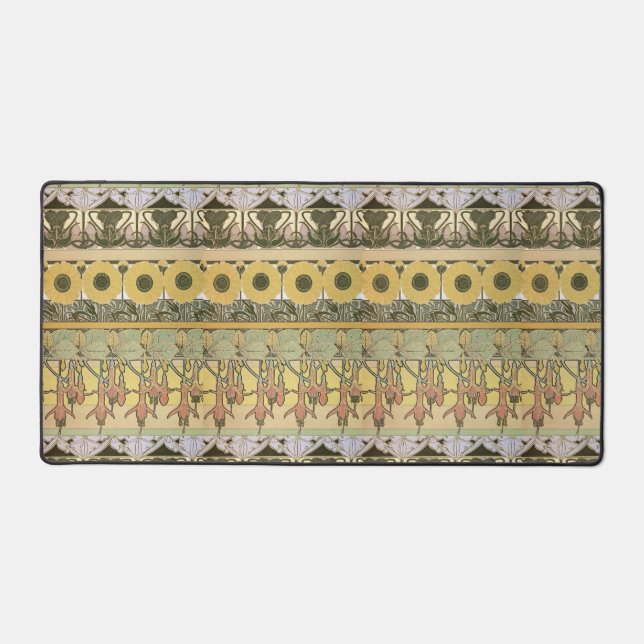 Art nouveau alphonse mucha fuschia sunflower flora desk mat (Front)