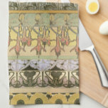 Art nouveau alphonse mucha fuschia sunflower flora tea towel<br><div class="desc">An art nouveau wallpaper tile pattern by alphonse mucha.  An elegant floral design featuring fuschias,  sunflowers or daisies and lilies. In colours of yellow,  green,  pink and brown.</div>