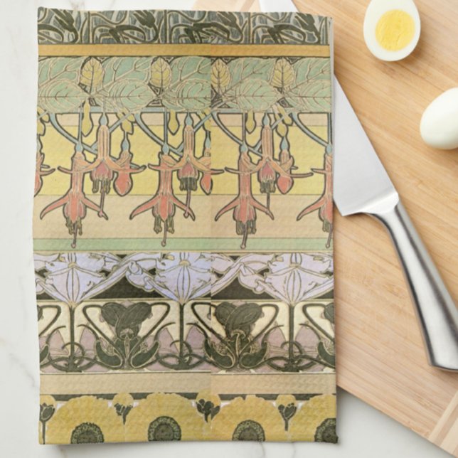 Art nouveau alphonse mucha fuschia sunflower flora tea towel (Creator Uploaded)