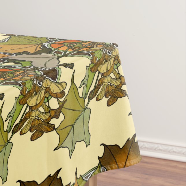 Art Nouveau Alphonse Mucha Maple Leaves Pattern Tablecloth (In Situ)