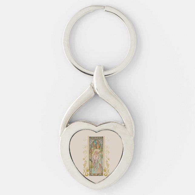 Art Nouveau Alphonse Mucha - Morning Awakening  Key Ring (Front)