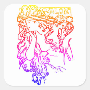 Art nouveau Alphonse Mucha salon woman colourful Square Sticker