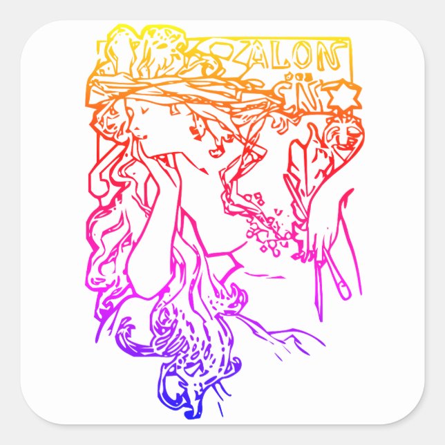 Art nouveau Alphonse Mucha salon woman colourful  Square Sticker (Front)