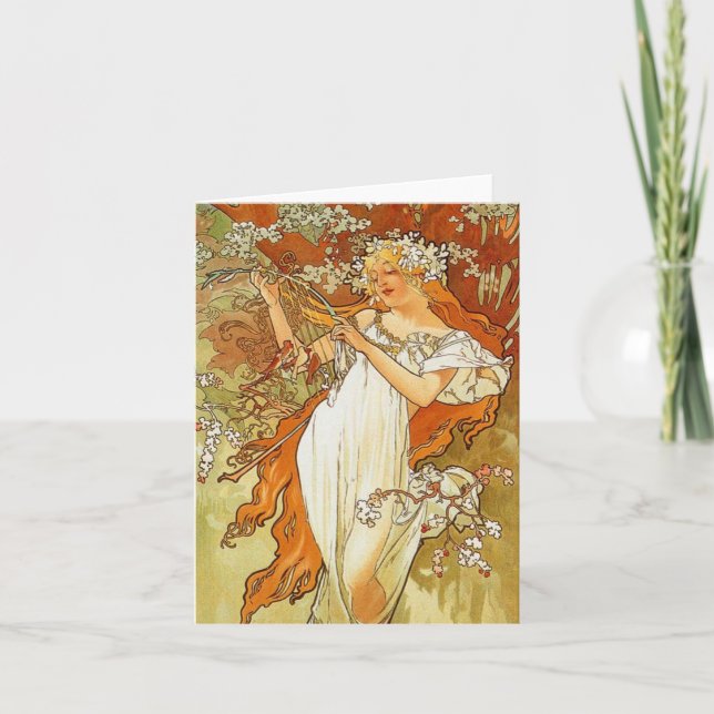 Art Nouveau Alphonse Mucha Spring Note Card (Front)