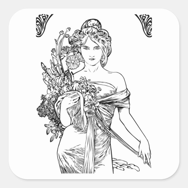 Art nouveau Alphonse Mucha sticker (Front)