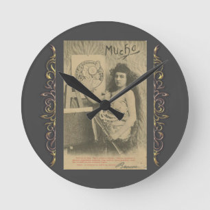 Art nouveau Alphonse mucha woman art model Round Clock