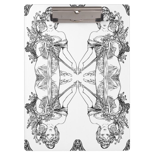 Art nouveau Alphonse Mucha woman flowers Clipboard (Front)