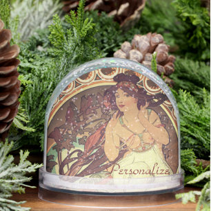 Art nouveau Alphonse Mucha woman music muse Snowglobe