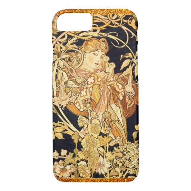 Art nouveau Alphonse Mucha woman with flowers Case-Mate iPhone Case (Back)