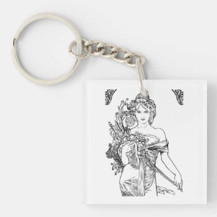 Art nouveau Alphonse Mucha woman with flowers  Key Ring