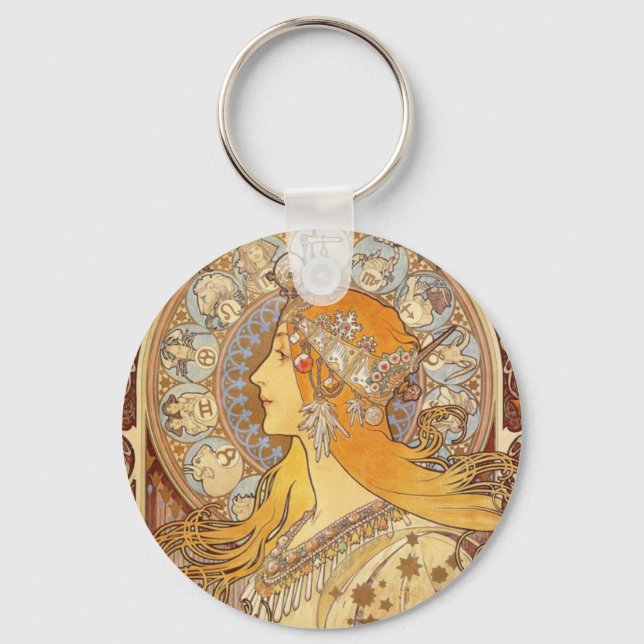 Art Nouveau Alphonse Mucha Zodiac Key Chain (Front)