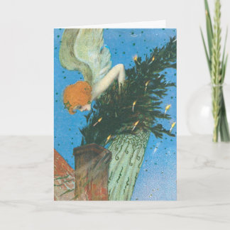 Art Nouveau Angel bringing the Christmas Tree Holiday Card