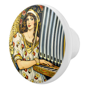 Art Nouveau Angel Organ Player Vintage Music  Ceramic Knob