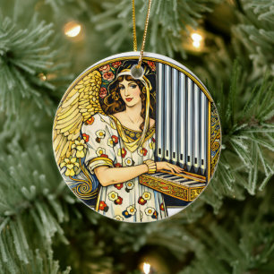 Art Nouveau Angel Organ Player Vintage Music  Ceramic Ornament
