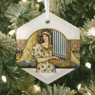 Art Nouveau Angel Organ Player Vintage Music  Glass Tree Decoration