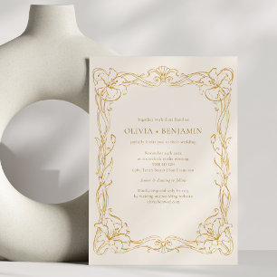 Art Nouveau Antique Gold Floral Vintage Wedding Invitation