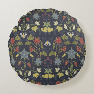 Art Nouveau Aquilegia: Dark Floral Round Cushion