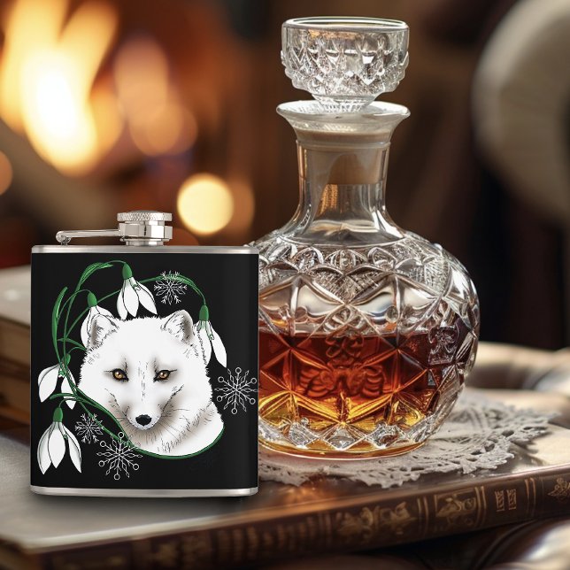 Art Nouveau Arctic White Fox Hip Flask (Creator Uploaded)