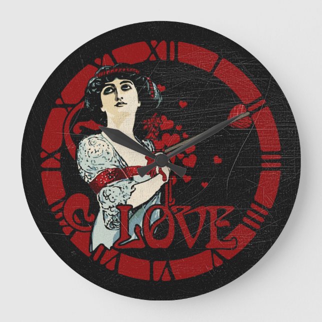 Art Nouveau Arrow Bleeding Heart Love Large Clock (Front)