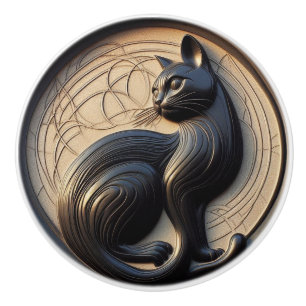 Art Nouveau Art Deco Black Cat Ceramic Knob