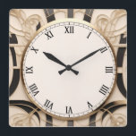 Art Nouveau Art Deco Clock - Black White and Gold<br><div class="desc">"art deco clock",  "art nouveau clock",  "black white cream gold",  "1920s geometric symmetrical lines",  "stylish sophisticated 1920 style",  "smart faux golden luxury",  "retro vintage luxurious antique",   "elegant line pattern design",  "glamourous glam square clock",  "classy classic traditional glamour"</div>