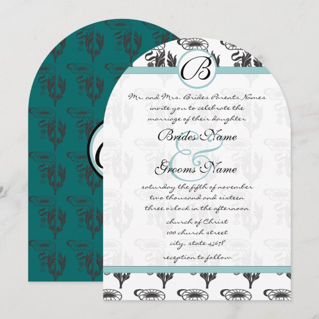 Art Nouveau Art Deco Daisy Wedding Invitation (Front/Back)