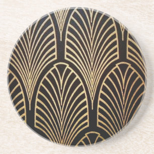 Art nouveau, art deco, fan pattern, bronze,gold,bl coaster