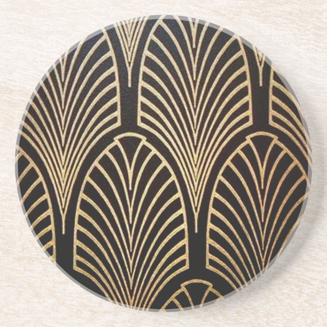 Art nouveau, art deco, fan pattern, bronze,gold,bl coaster (Front)