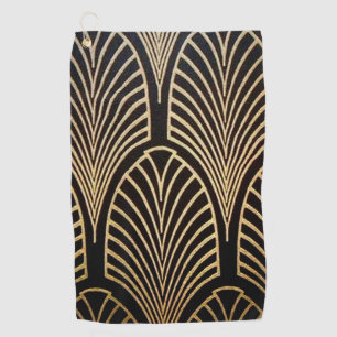 Art nouveau, art deco, fan pattern, bronze,gold,bl golf towel