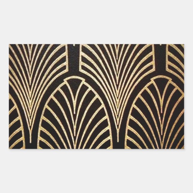 Art nouveau, art deco, fan pattern, bronze,gold,bl rectangular sticker (Front)