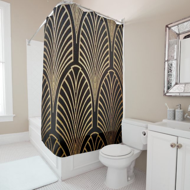Art nouveau, art deco, fan pattern, bronze,gold,bl shower curtain (In Situ)