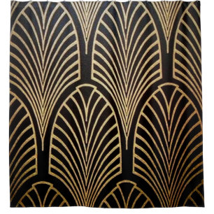 Art nouveau, art deco, fan pattern, bronze,gold,bl shower curtain