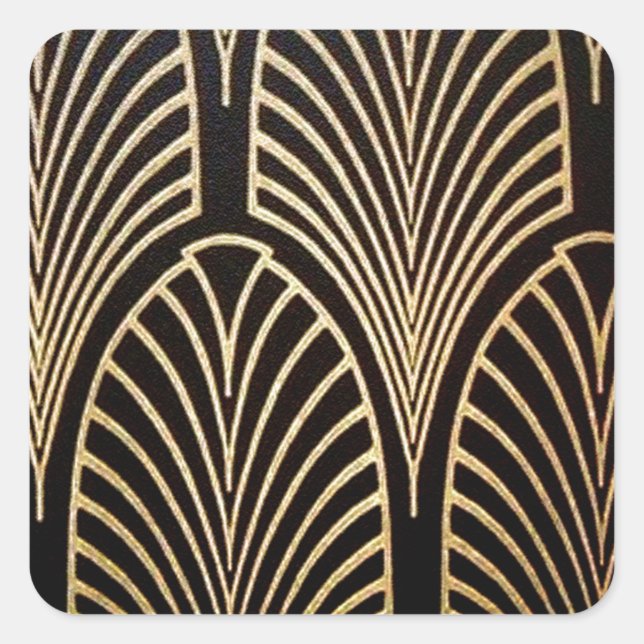 Art nouveau, art deco, fan pattern, bronze,gold,bl square sticker (Front)