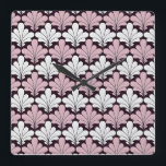 Art Nouveau, Art Deco, popular pattern Square Wall Clock<br><div class="desc">Art nouveau,  art deco,  popular pattern,  pastel pink,  ivory white,  and black-black.</div>