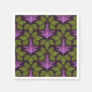 Art Nouveau Art Deco Purple Floral on Black Design Napkin